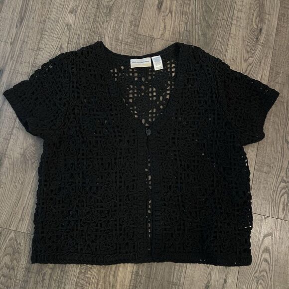Alfred Dunner Sweaters - Alfred Dunner Cardigan 1X Crocheted Cropped
